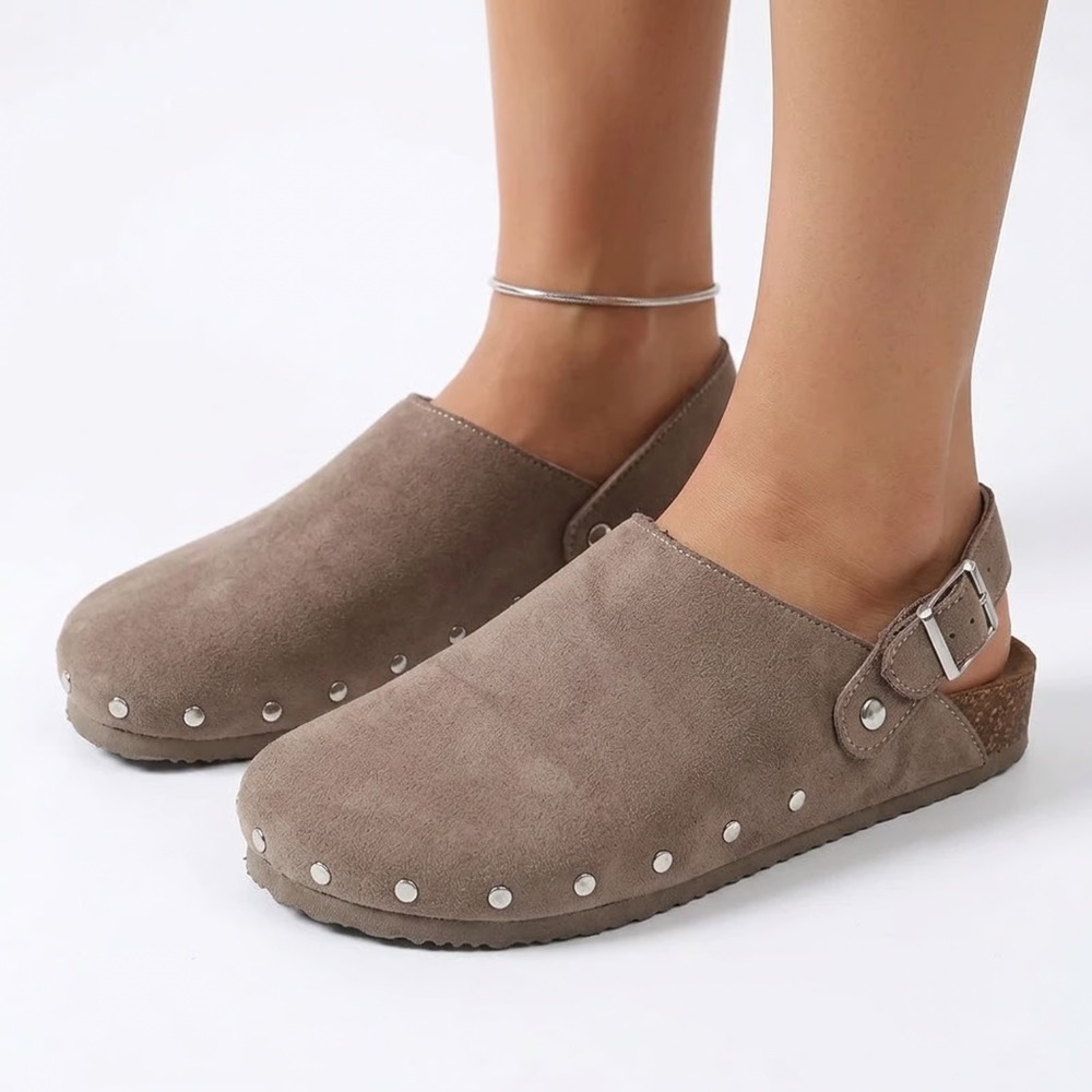 Old Navy Womens Studded Backstrap Clogs Taupe Faux Suede Size 8 S/787910-02